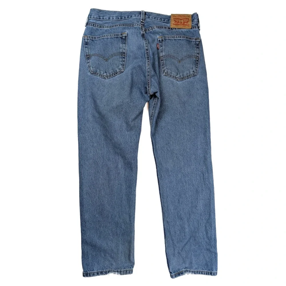 Levi's 505 Regular Fit Blue Denim Straight Leg Distressed Jeans Men's Size 34x30